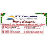 ETC Christmas & New Year Open Hours 2025/2026